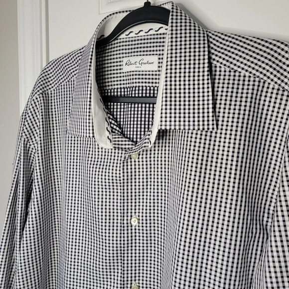 Robert Graham Black White Checked Long Sleeve Button Down Shirt Size 46 / 2XL - Picture 2 of 14